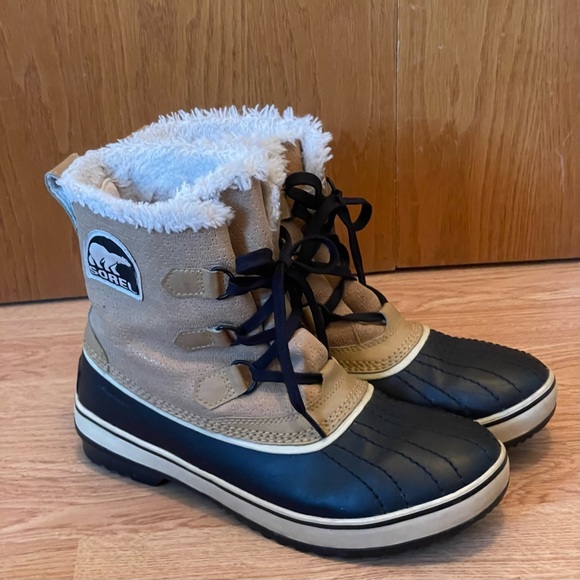 Sorel Tivoli Lace Up Waterproof Mid Calf Women’s Winter Boots Sz 10 Tan & Black - Picture 5 of 15